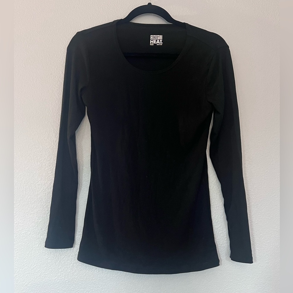 32 Degrees Black Ribbed Long Sleeve Shirt Size Small